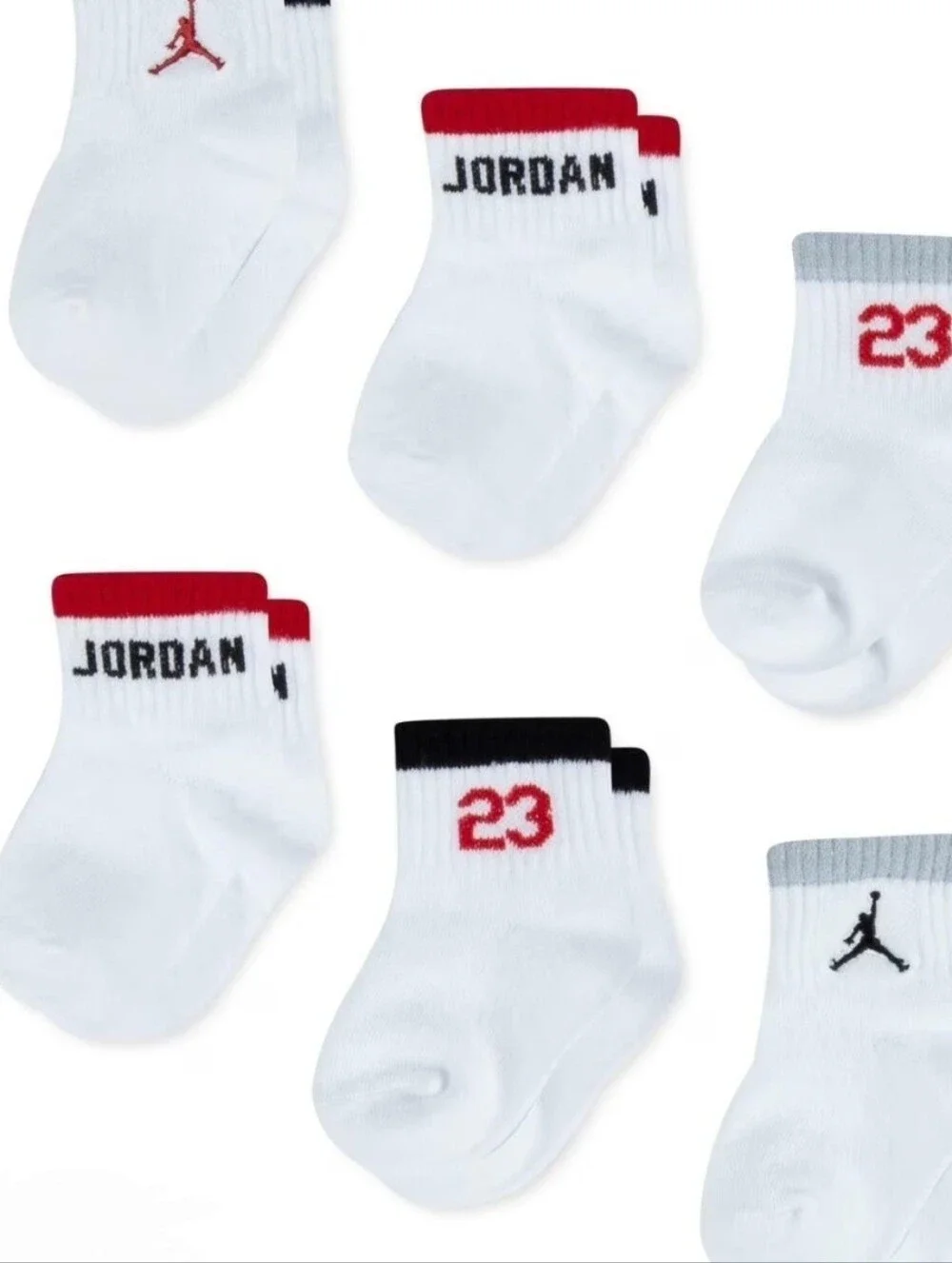 New INFANT NIKE JORDAN 23 Air JUMPMAN 6PK SOCKS RED GRAY WHITE BLACK 12-24